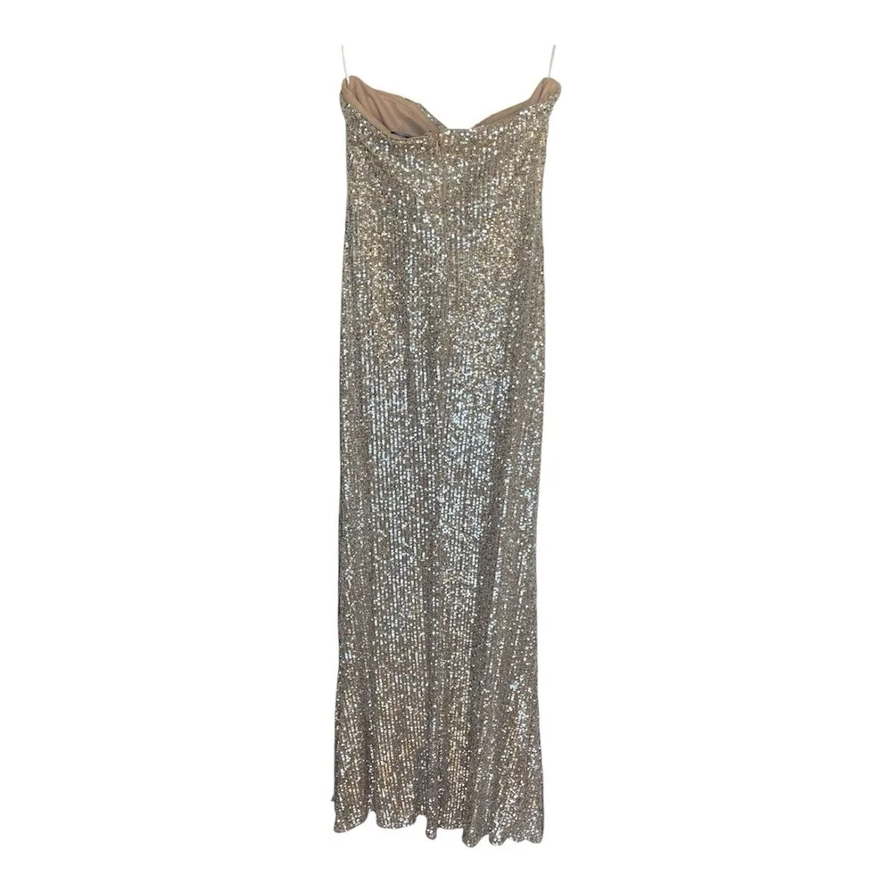 Lulus Silver Strapless Sequin Maxi Dress Medium Sexy evening formal gown - Picture 5 of 9